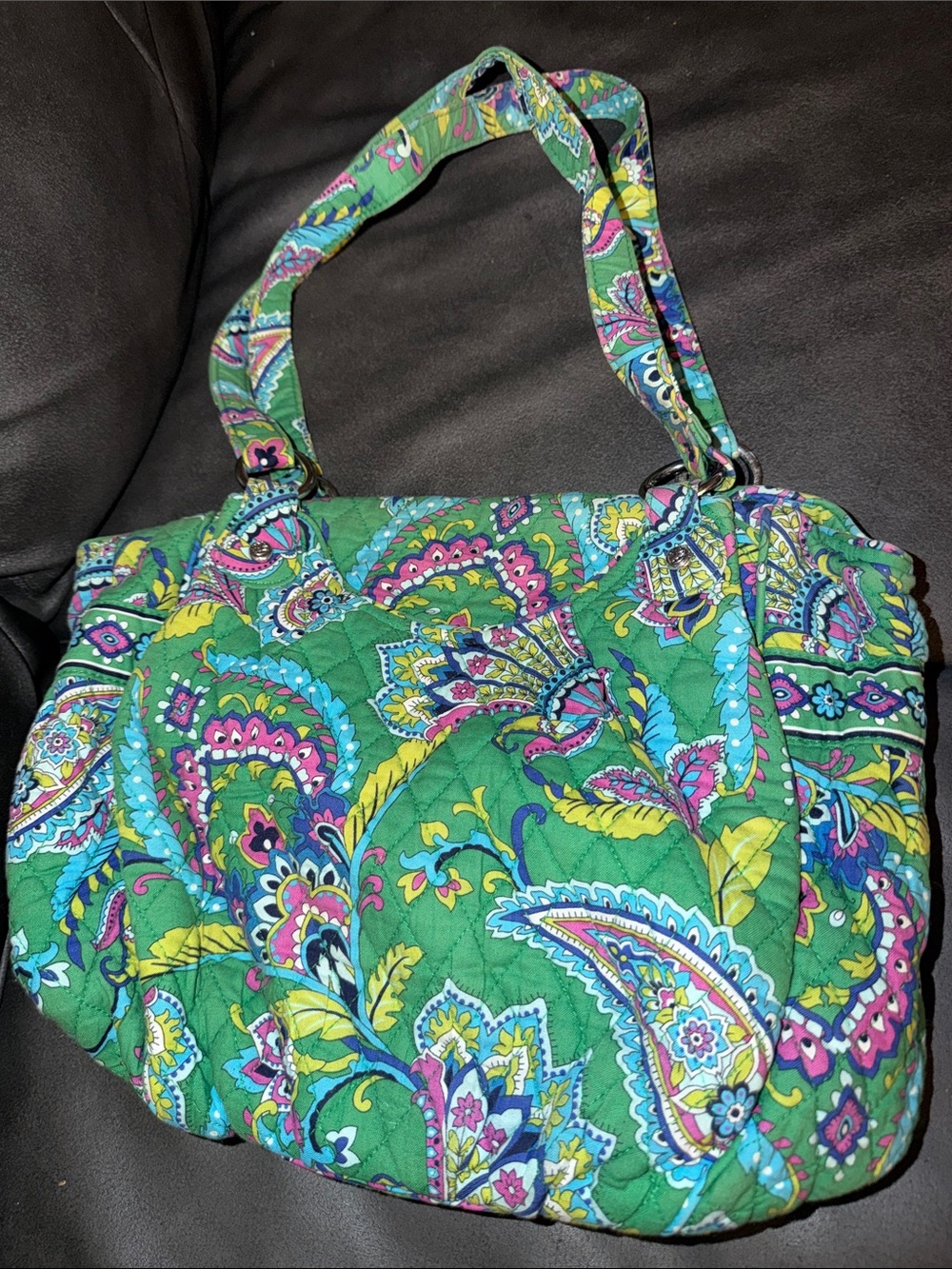 Vera Bradley Green Paisley Quilted Tote Bag - Casual Everyday Shoulder Bag